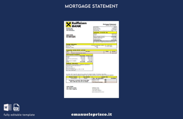 stile verificato Modello di estratto conto del mutuo bancario Bulgaria Raiffeise